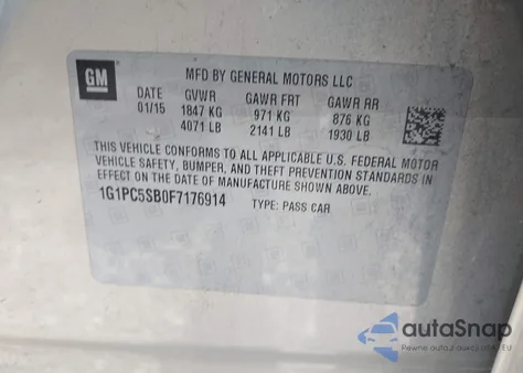 2015 Chevrolet Cruze 1Lt Auto from USA, damaged, VIN 1G1PC5SB0F7176914